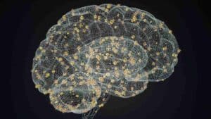 Digital illustration of a human brain showing neural connections and activity, symbolizing how technology rewires kids’ brains.