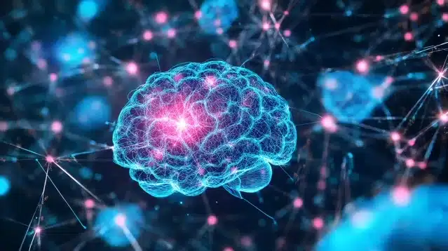 Neural brain illustration showing how digital environments reshape children’s brain connections